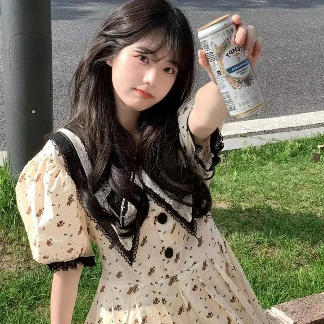 紫策软妹可爱少女心提花初恋感连衣裙夏季韩版复古娃娃领泡泡袖甜美a