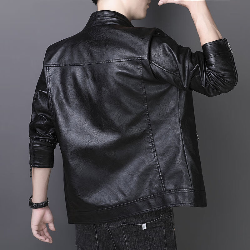 美国保罗立领皮衣男夹克外套秋冬新款皮夹克修身韩版帅气加绒大码男装
