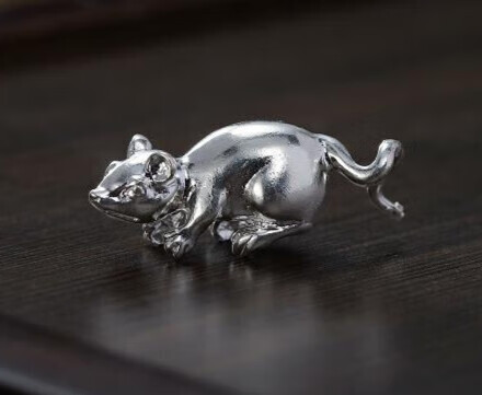 驰诺银十二生肖999足银茶宠摆件茶杯挂件银泡茶神器软化水质 银鼠 3.