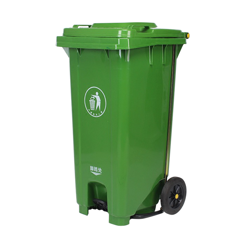 海斯迪克 綠色120L戶外大垃圾桶大號 掛車帶輪帶腳踏 環(huán)衛(wèi)酒店廚房垃圾分類加厚大容量塑料室外物業(yè) HKZ-152