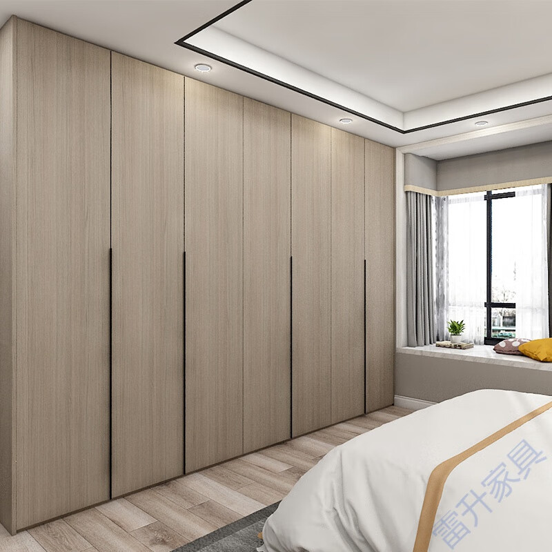 极简衣柜 爱格板极简到顶轻奢风木纹衣柜门板日式l型衣柜整体卧室定制
