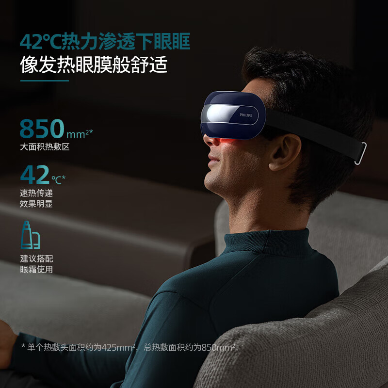 飞利浦(PHILIPS)眼部按摩仪 EMS脉冲气囊点振热敷多功能眼部疲劳按摩器 成人护眼仪可视按摩眼罩 伴手礼实用礼物 7202E