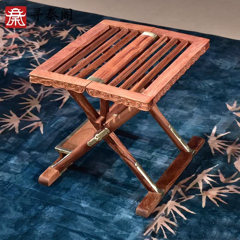 寻秦阁 红木家具缅甸花梨(学名:大果紫檀)实木折叠椅子马扎凳便携钓鱼