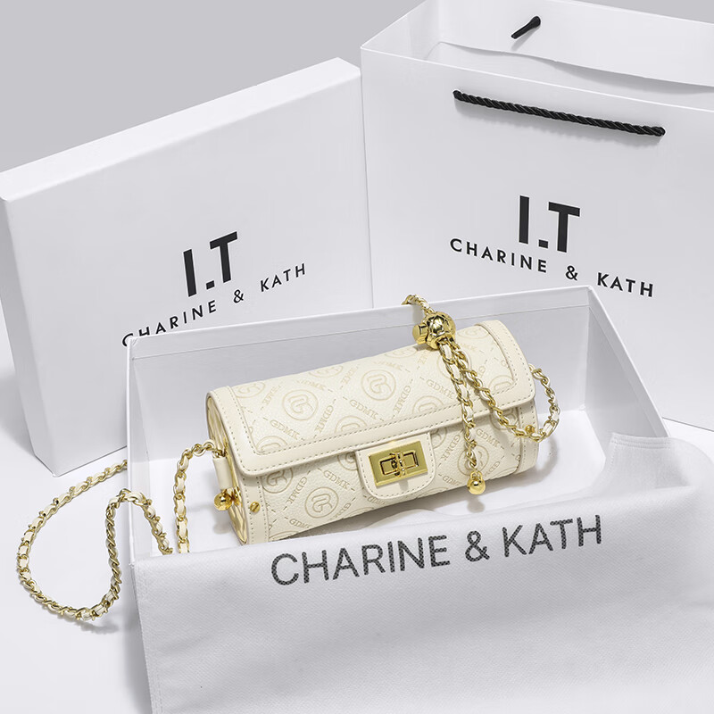 CHARINE&KATH 小&ck女包小众设计芭比龙笔筒包包女2024新款高级感链条斜挎小包 米白色 专柜礼盒装