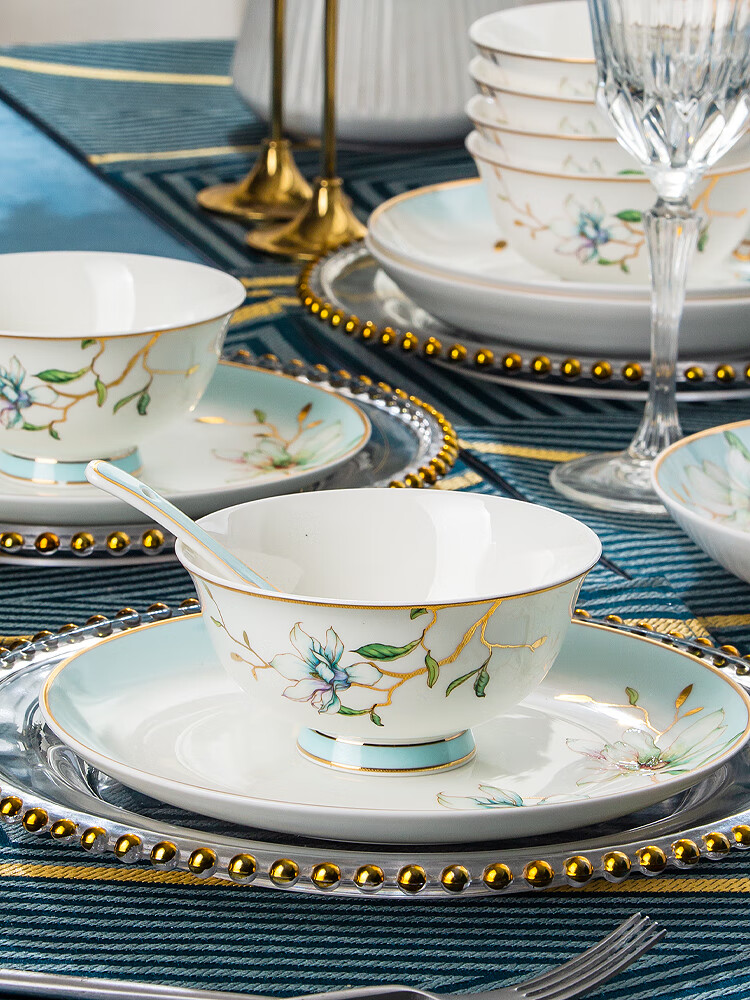 中式碗碟套装家用简约现代轻奢 60头豪华10人套装(送合金筷子 砂锅)