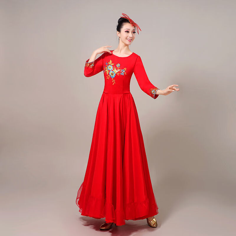 向晓西广场舞长裙跳舞穿的夏新款显瘦大摆裙2023新款开场舞大摆裙合唱