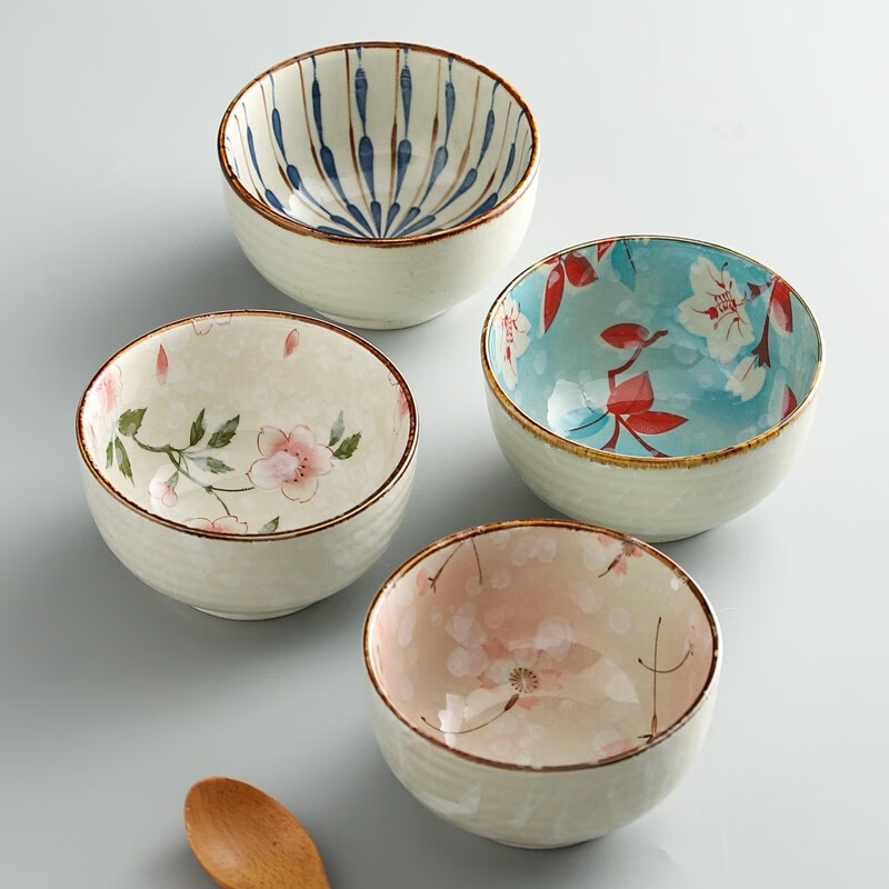 川岛屋日式餐具陶瓷碗家用2021新款米饭碗单个高颜值个人专用小碗 5.1英寸米饭碗(混色四个装)