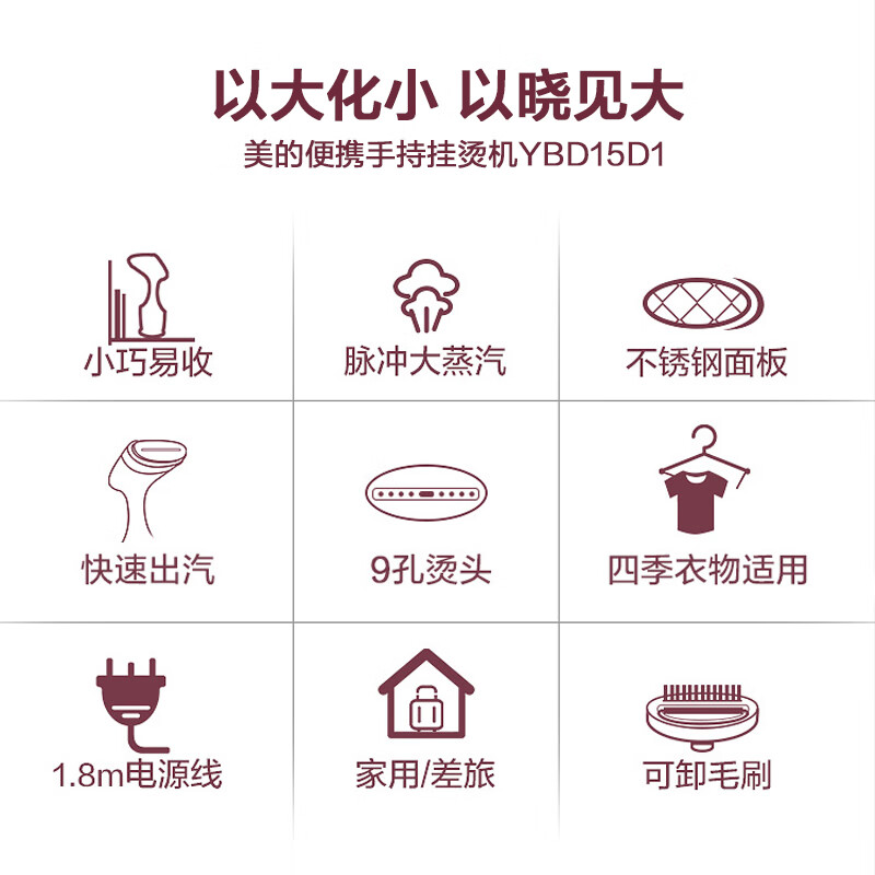 美的（Midea）蒸汽掛燙機(jī)家用熨斗便攜手持式電熨斗熨衣機(jī)熨衣服 除菌消毒掛燙機(jī)YBD15D1