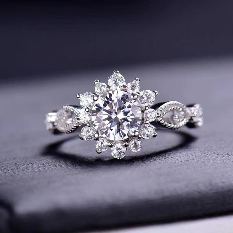 御漪莫桑石戒指925银金八心八箭带证书黑卡带腰码 1克拉八心八箭 8号