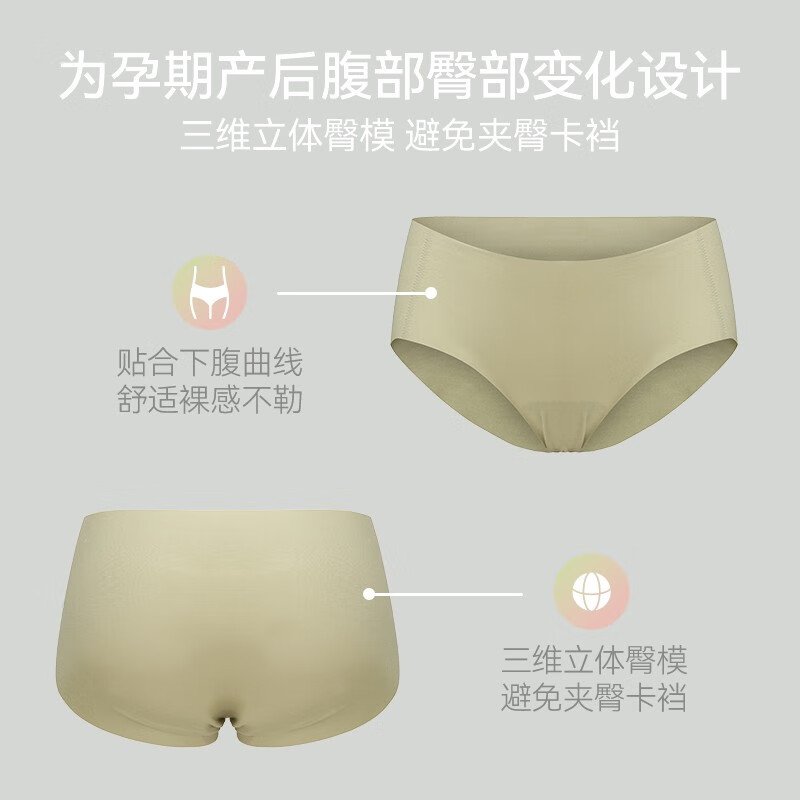 Spring Maternity喜临孕妇低腰内裤托腹产后收腹无痕高弹力塑身舒适亲肤内裤 低腰内裤-柔肤白+粉烟紫 F（均码）