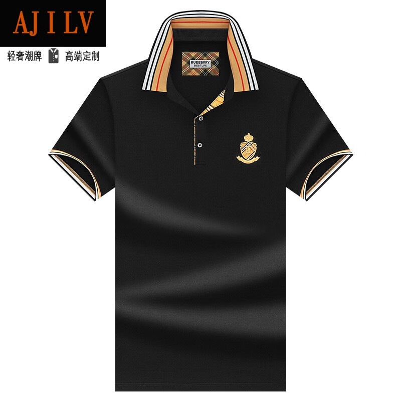ajilv品牌轻奢夏季新款刺绣短袖商务时尚男士polo衫潮牌直筒男装 906
