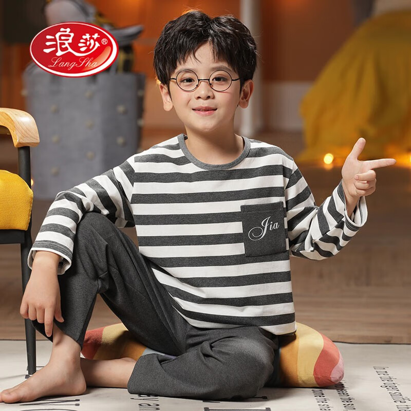 全棉长袖款圆领套头家居服秋天小孩男孩中童卡通可爱青少年学生套装