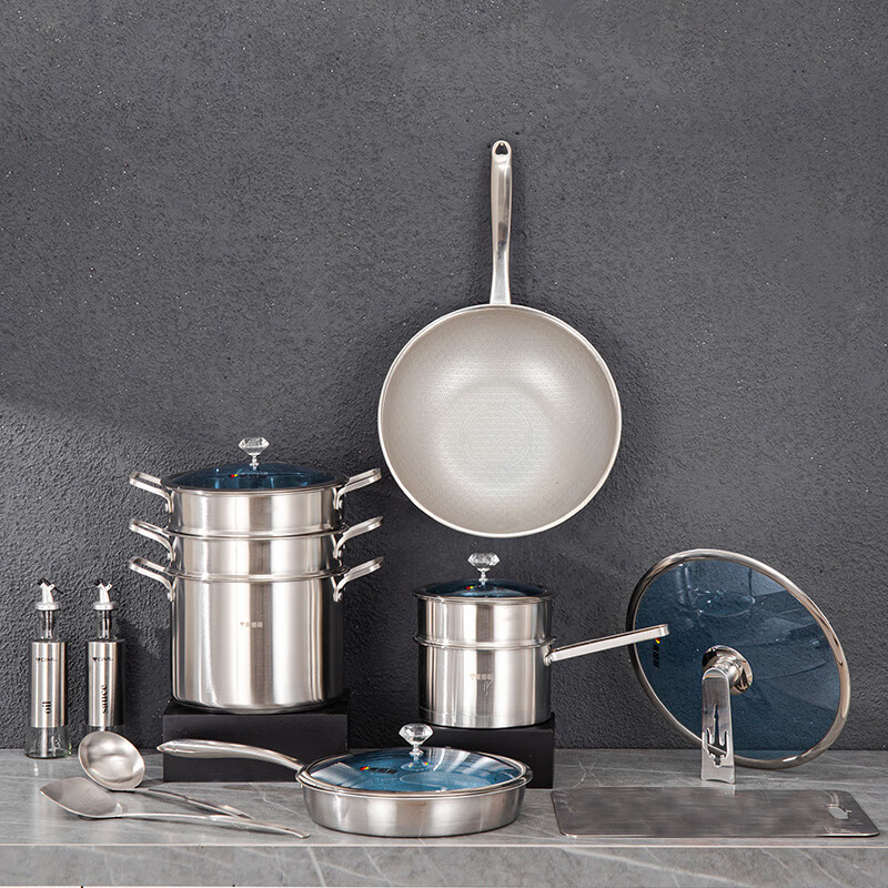 戴姆勒 轻量纯钛钻石钛锅组合 炒锅煎锅汤锅奶锅平底锅蒸锅锅具套组