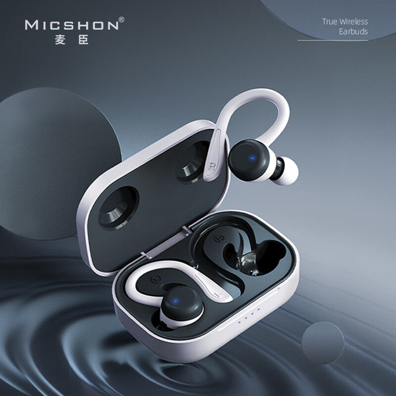 麦臣（MICSHON） TWS真无线运动蓝牙耳机跑步挂耳式耳机 超长续航防水防汗 苹果安卓手机通用 触控款-白色