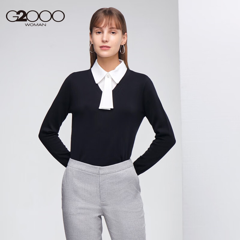 g2000g2000女装21年秋季假两件针织衫可拆卸领带设计百搭时尚