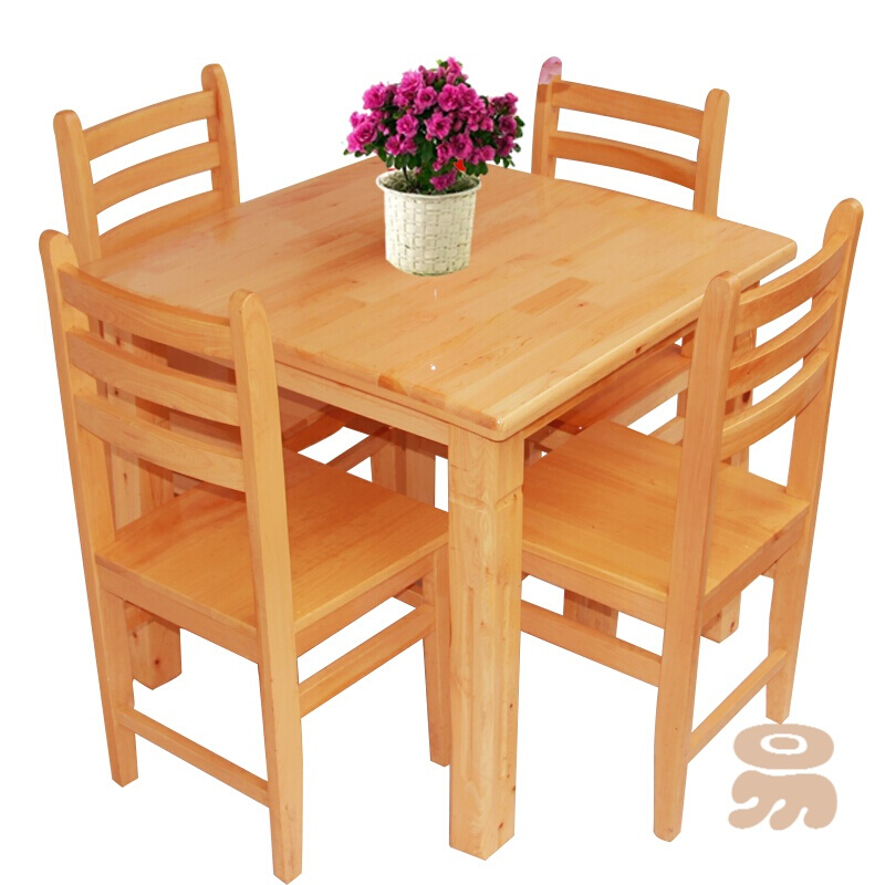 简约现代4人饭桌小户型方桌椅全实木正方形餐桌椅家用组合柏木桌 80x80x75餐桌+4把餐椅