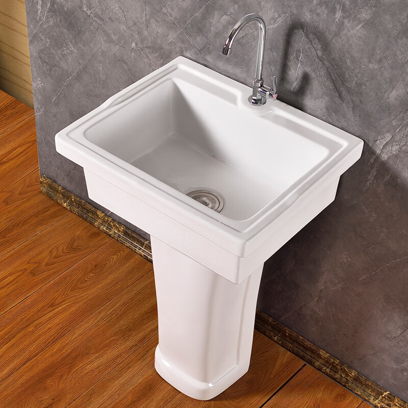 好亿家(HAOYIJIA)陶瓷立柱洗衣盆洗菜池落地洗手盆阳台洗脸盆柱盆老式大号洗涤槽 大号5062款 槽+柱+下水器