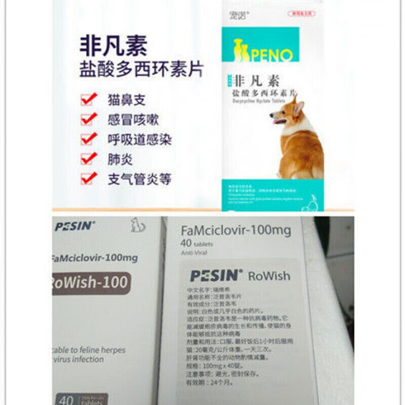 猫鼻支泛昔洛韦片宠物营养补充剂猫疱疹病毒打喷嚏提高免疫力 西环素