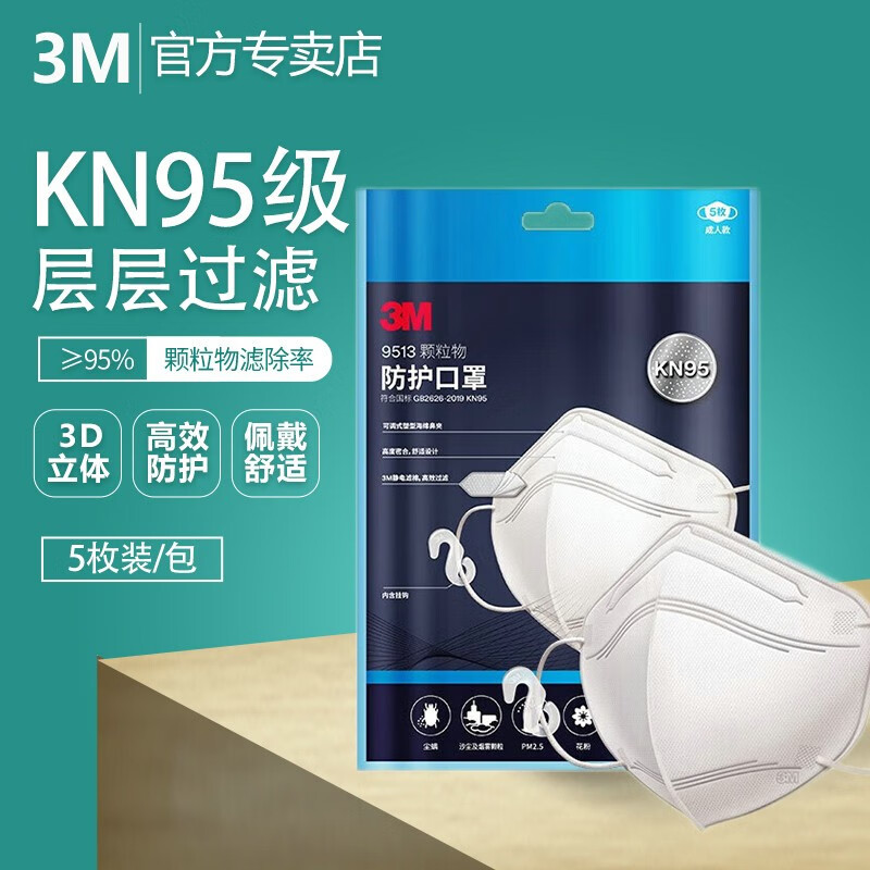 3M口罩 耐适康舒适口罩一次性 防尘透气防异味防晒男女可用薄款口罩 9513成人白色10只