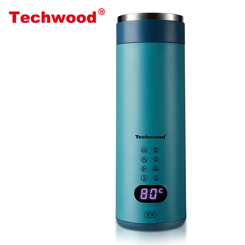 techwood天狐电水壶烧水壶便携式家用旅行电热水壶随行冲奶泡茶养生保温杯随行冲奶泡茶办公室养生 【升级智能款】400ML+四档调控恒温杯【孔雀蓝】