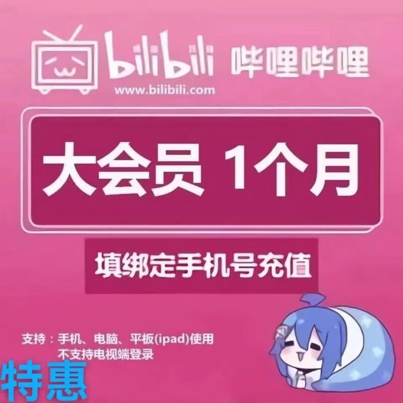 哔哩哔哩会员1个月 月卡bilibili会员b站大vip会员月卡 哔哩哔哩会员