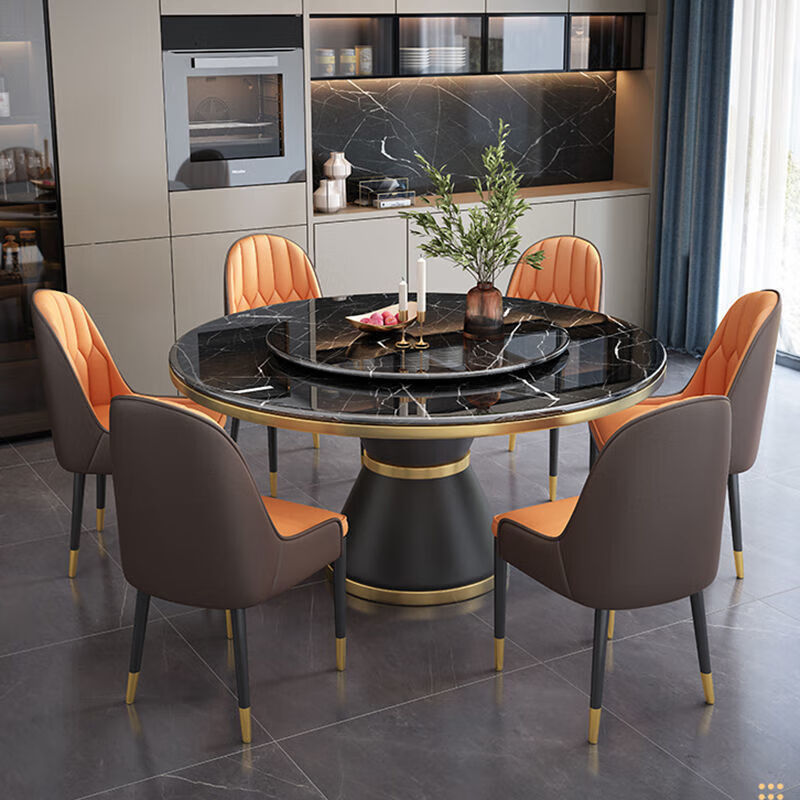 梵森荣2026新款轻奢岩板餐桌椅组合家用酒店大圆桌小户型带转盘吃饭桌子 12mm加厚岩板 1.5m  单圆桌+8椅【送转盘】