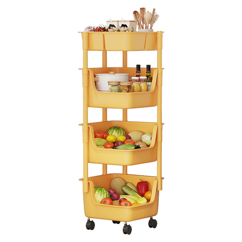 乐活时光 厨房置物架落地收纳架浴室卫生间转角置物架客厅零食玩具收纳架门后角落小推车 四层-白色