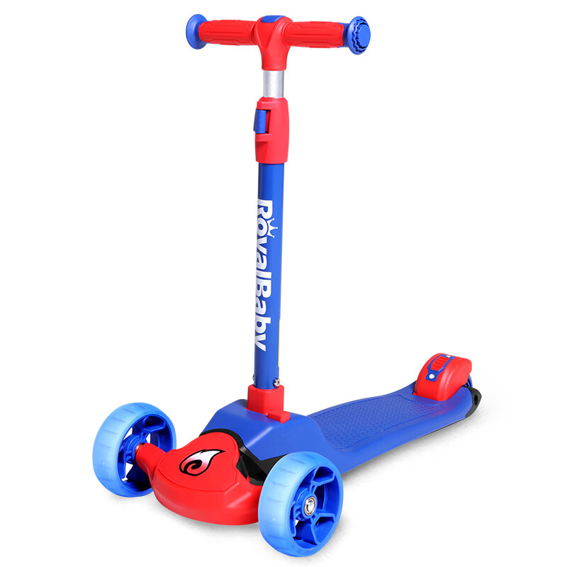 优贝 RoyalBaby 儿童滑板车儿童玩具车3-6-14岁可调四轮踏板摇摆车可折叠 火焰战车蓝色