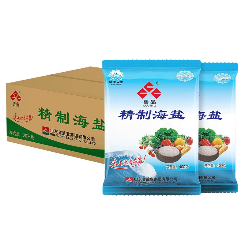 魯晶（LUJING）精制海鹽 未加碘無(wú)抗結(jié)劑 400g*50袋無(wú)碘鹽 整箱批發(fā)