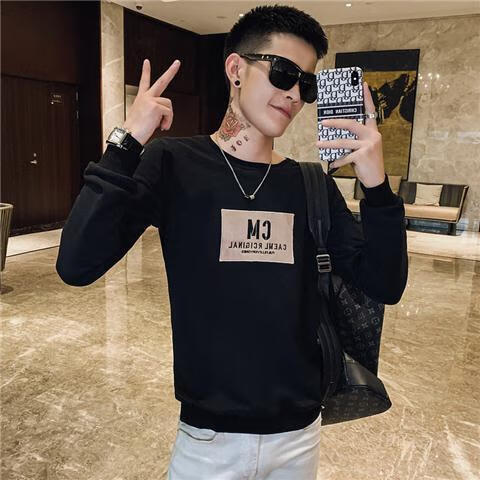 vjwk 冬季精神社会小伙紧身印花t恤长袖精神小伙卫衣男修身韩版男装
