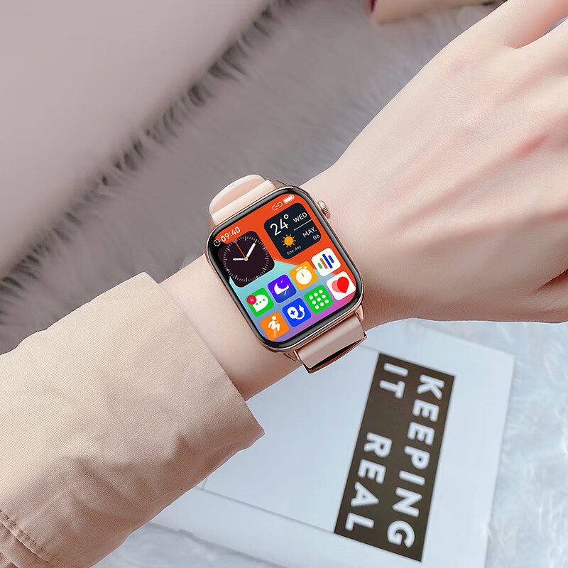 为手机通用智能通话多功能手表女时尚腕表适用于华安卓为手机心率血压监测多功能运动手表粉胶色[离线支付|运动模式|