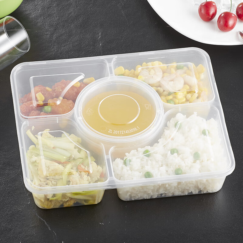 快餐盒打包盒五格 可带汤碗100套 快餐盒多分格便当盒批发10153