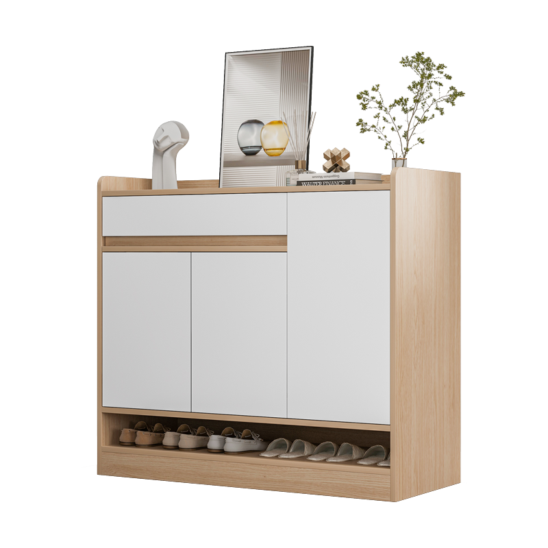 赢鸣鞋柜家用进门口外大容量玄关储物柜简约现代小户型阳台收纳柜 【加高三门一抽】田园橡木色90CM 组装