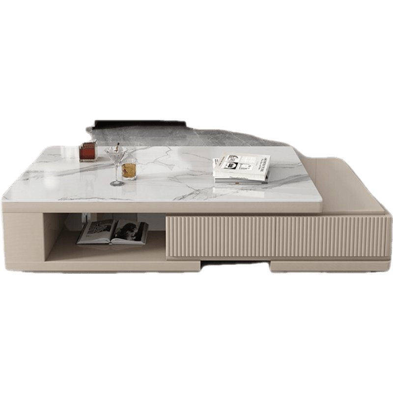 季勤 茶几 意式轻奢现代简约岩板茶几电视柜组合极简家用客厅白色伸缩茶几桌电视柜茶几亮光岩板 1.3-1.65米伸缩茶几 组装