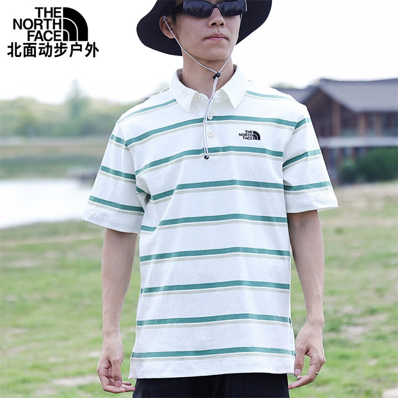 the north face北面polo衫半袖t恤男款春夏款户外透气纯棉条纹翻领