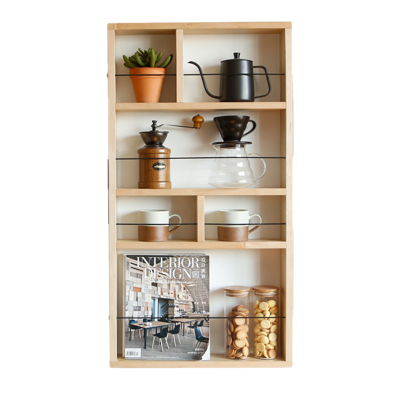 小木の良品墙上置物架客厅墙面吊柜挂墙装饰展示架木质卧室壁挂书架 白橡木色春田壁挂置物架A款 90x46cm