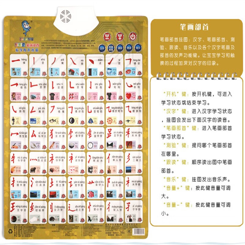 昂沐汉字笔画有声挂图汉语拼音字母表声母韵母整体认读发声音 偏旁