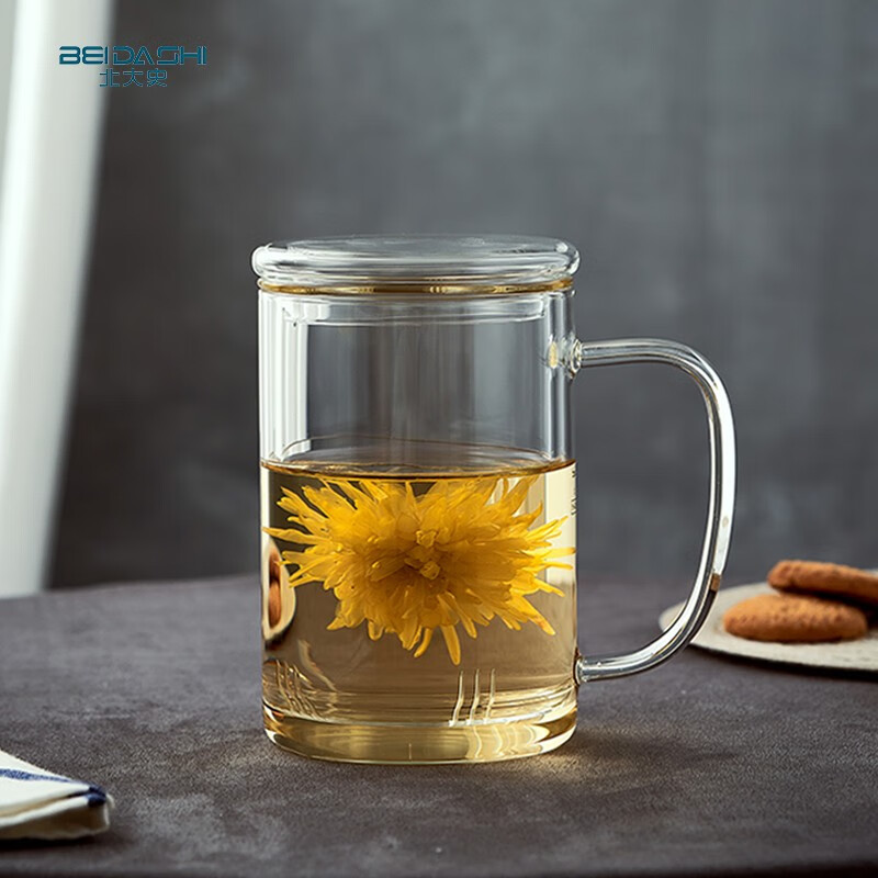 北大史玻璃杯茶杯简约茶漏茶水分离带把男士杯子大容量办公室泡茶杯