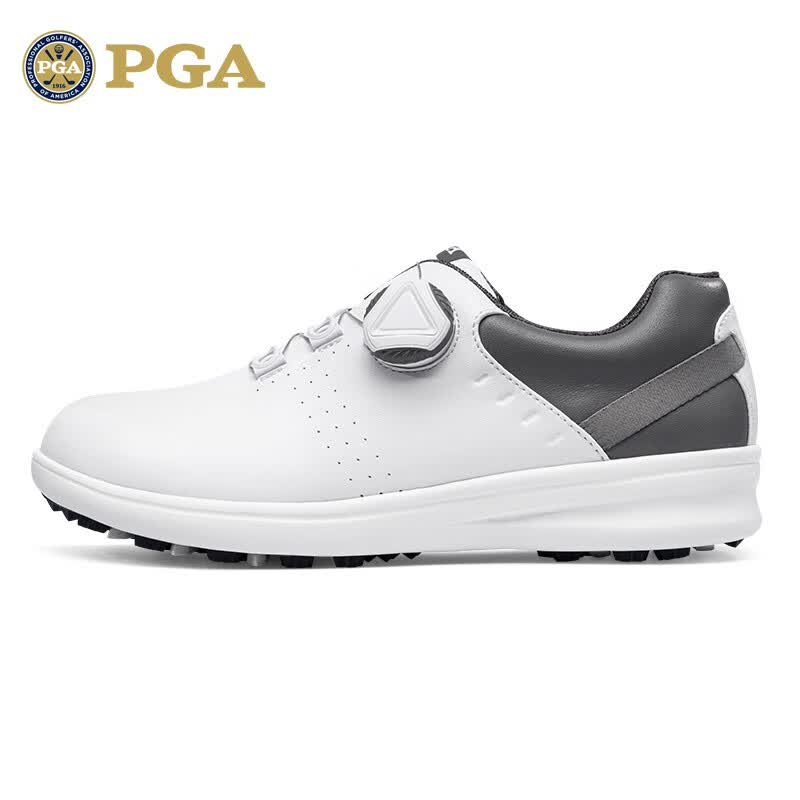 女士鞋子超纤防水运动鞋旋钮鞋带防侧滑鞋钉 pga 301016-白灰色 35