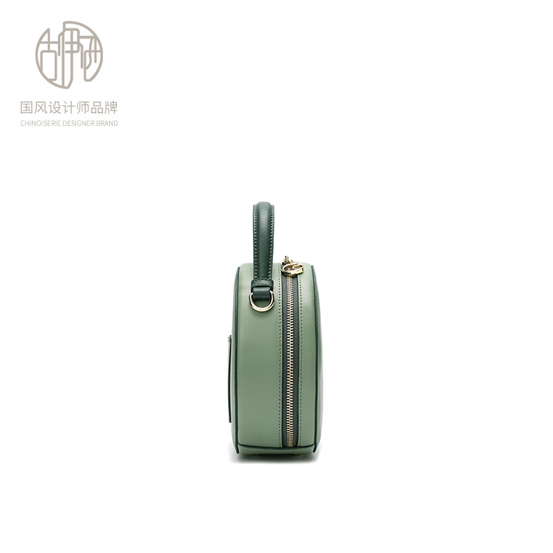 古伊西中国风女包刺绣小圆包牛皮圆饼包复古国潮汉服旗袍包手提斜挎包女 青瓷+送礼品袋+代写贺卡