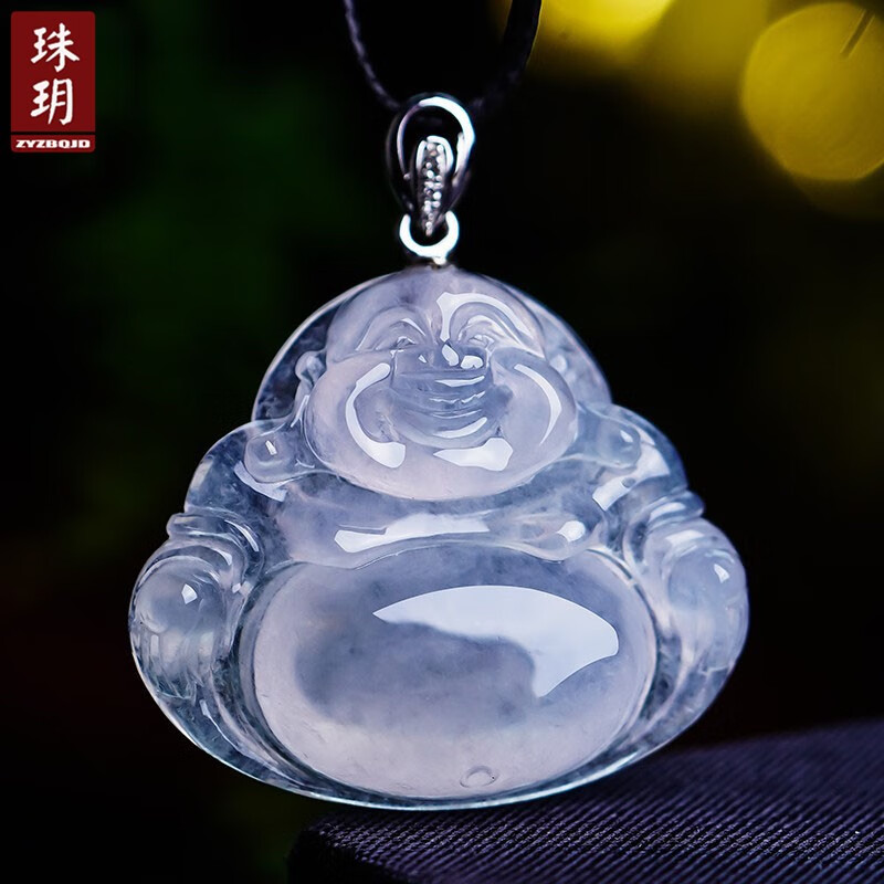珠玥(zhuyue)翡翠冰种玉佛吊坠女白冰玉坠弥勒佛佛公项链自戴送礼