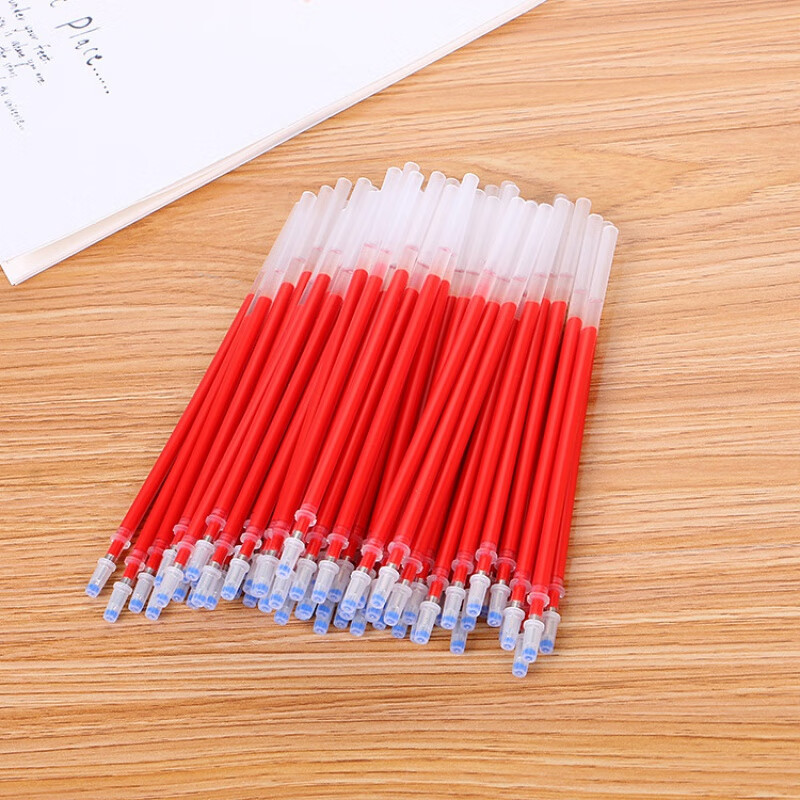 e中性笔黑色笔芯0.5碳素红笔芯全针管学生文具批发蓝水性圆珠笔芯君诚 红色头 30支笔芯+1支笔