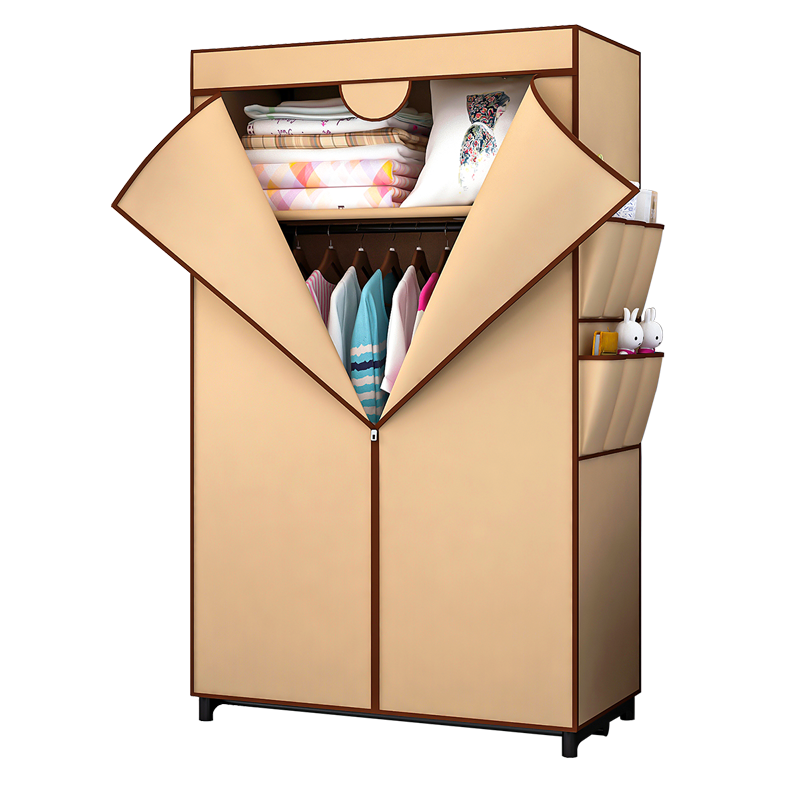 溢彩年华 简易衣柜便携组装加厚加粗钢架布艺衣柜卧室宿舍出租房挂衣架单人衣橱032-KH