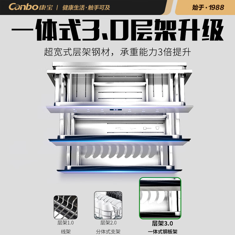 康宝 Canbo 消毒柜家用 消毒柜嵌入式 110L大容量 家庭厨房餐具碗筷  三层全二星级 消毒碗柜 XDZ110-ESV2