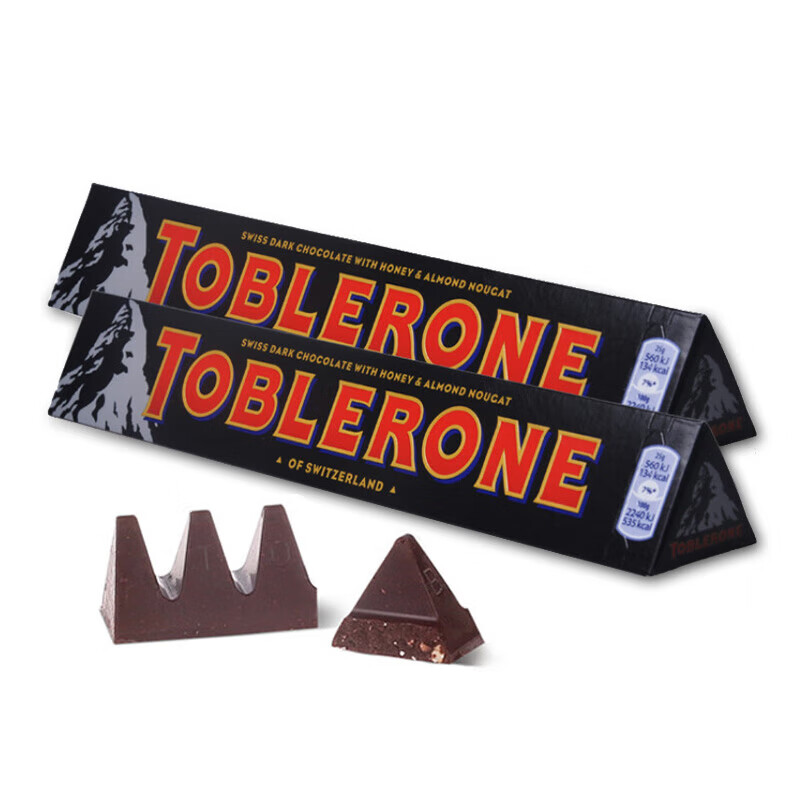 toblerone瑞士三角 黑巧克力100g*2条装巴旦木蜂蜜杏仁进口休闲送