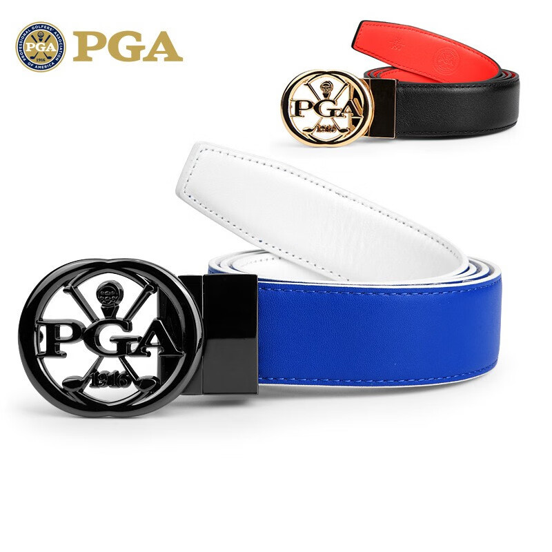 pga 高尔夫皮带 女士 双面可旋转针扣腰带 头层皮 合金扣头 pga