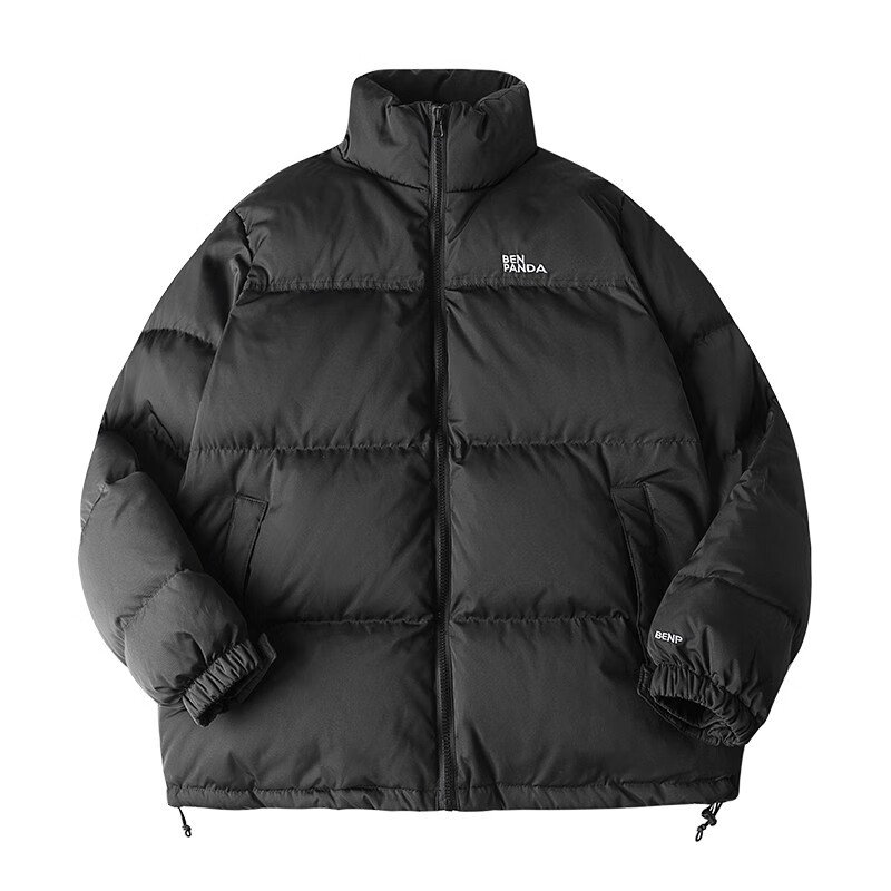 熊猫·本(ben.panda)工装羽绒服男潮流时尚立领加厚保暖户外休闲上衣多穿外套 黑色(防泼水面料) M