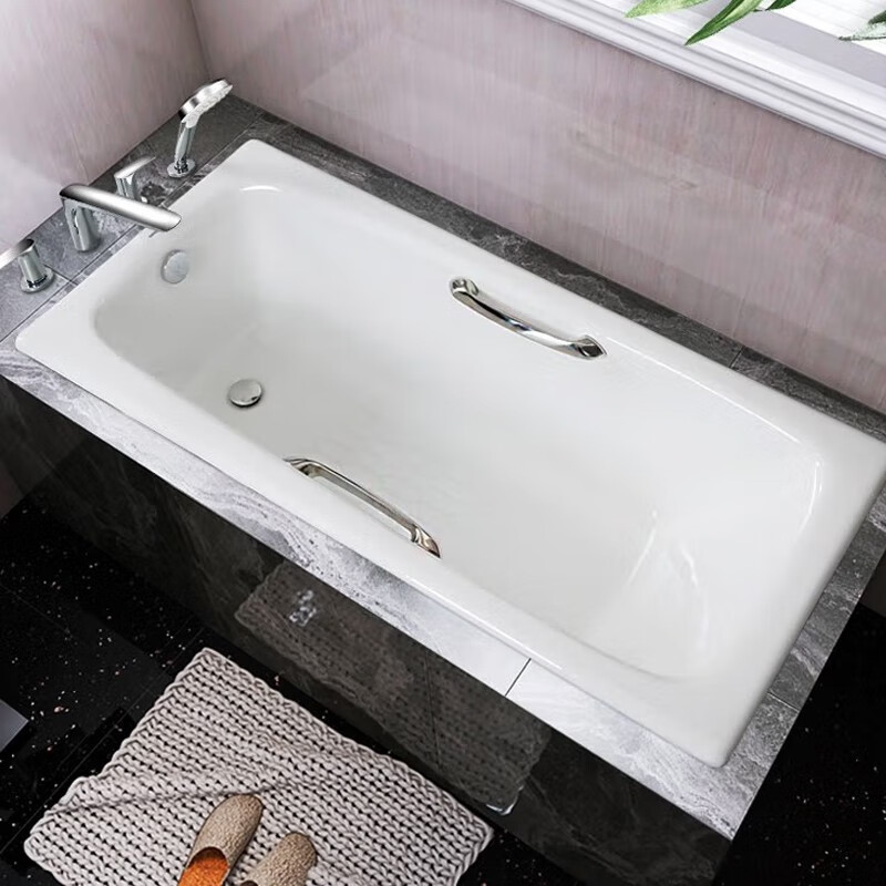 斯博朗铸铁浴缸小户型浴缸卫生间嵌入式搪瓷陶瓷非独立家用加厚浴缸成人 浴缸+铜下水+铜扶手+五件套龙头 1.2m