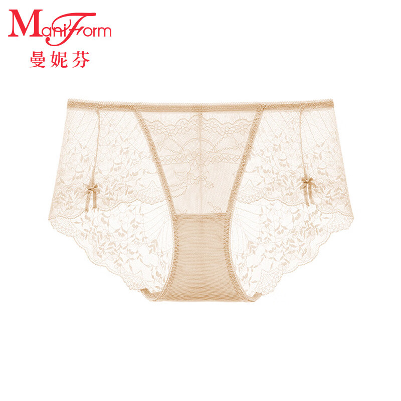 曼妮芬舒适包臀中低腰低脚裤性感蕾丝女士内裤轻薄底裤20612292 110肤色 1条 L (165)