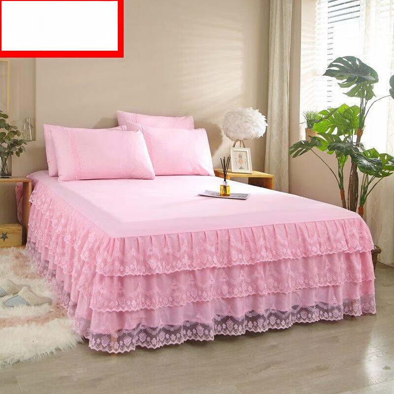 首岸床裙单件 韩版蕾丝床垫保护套床罩单品垫套 粉玉 1.8*2.